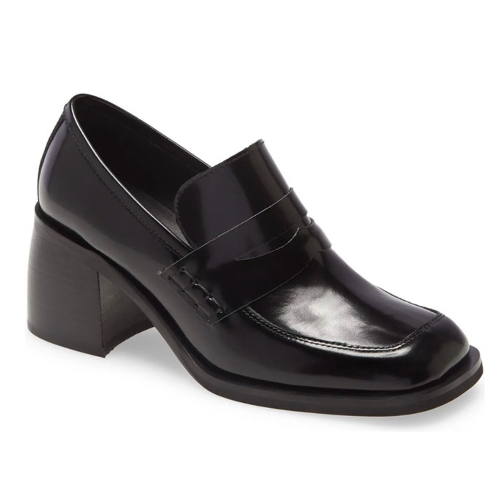 Jeffrey Campbell Ecole Heeled Loafer in Black